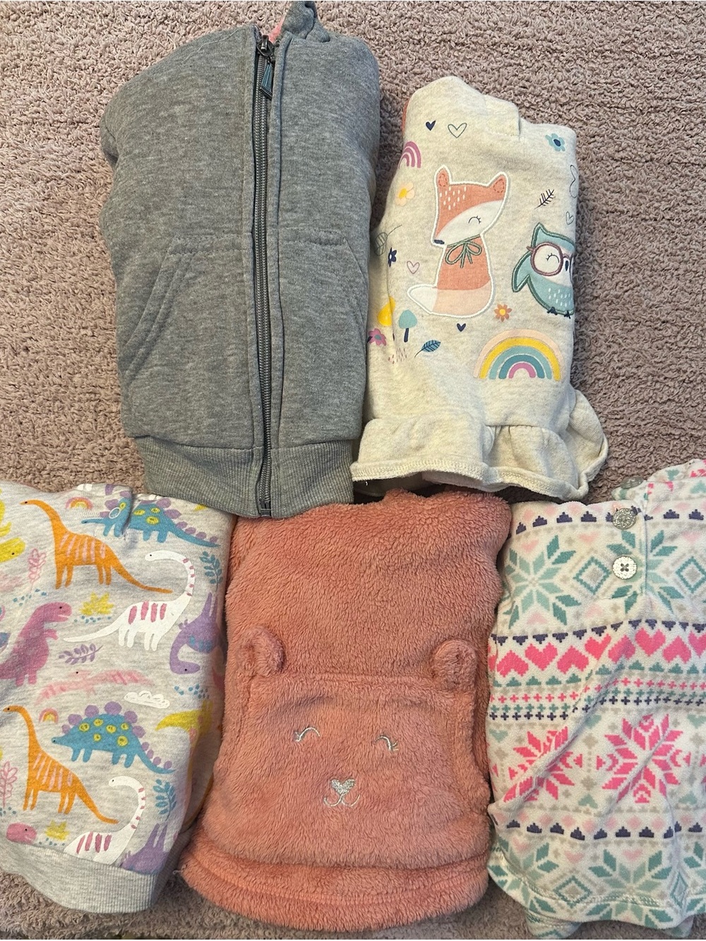 🍂 5-Piece Girls Hoodie & Fleece Bundle 18M 🦕🦊💕